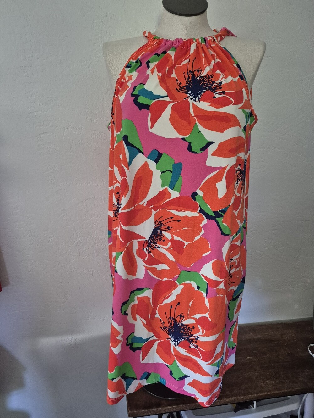 Trina Turk Juju Pink & Orange Floral Halter Dress Xl